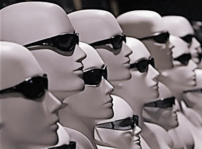 La figura simboleggia la massa di popolazione che entro il 2050 rischia la miopia e la conseguente perdita della vista.